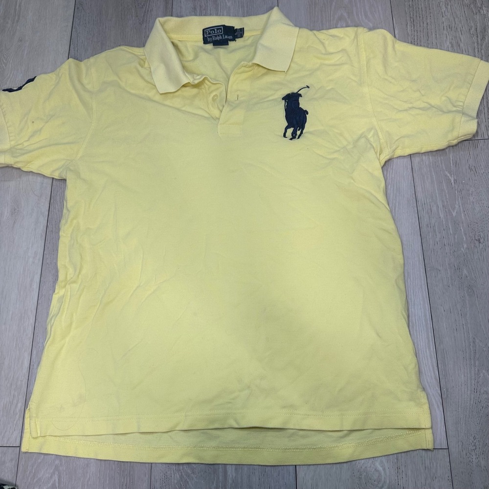 Polo Ralph Lauren men's big pony 3 yellow golf collar shirt‎ large preppy y2k